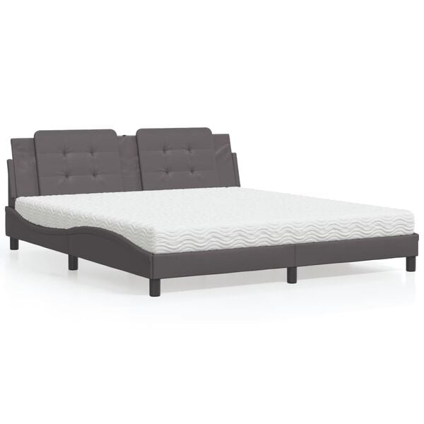 vidaXL Cama com colch&atilde;o Zadar 180x200 cm couro artificial cinza