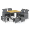 vidaXL 9 pcs conjunto jantar p/ jardim c/ almofad&otilde;es vime PE cinzento