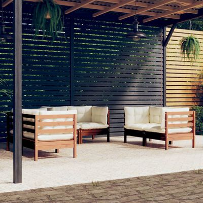 vidaXL 6 pcs conjunto lounge de jardim c/ almofadões pinho maciço