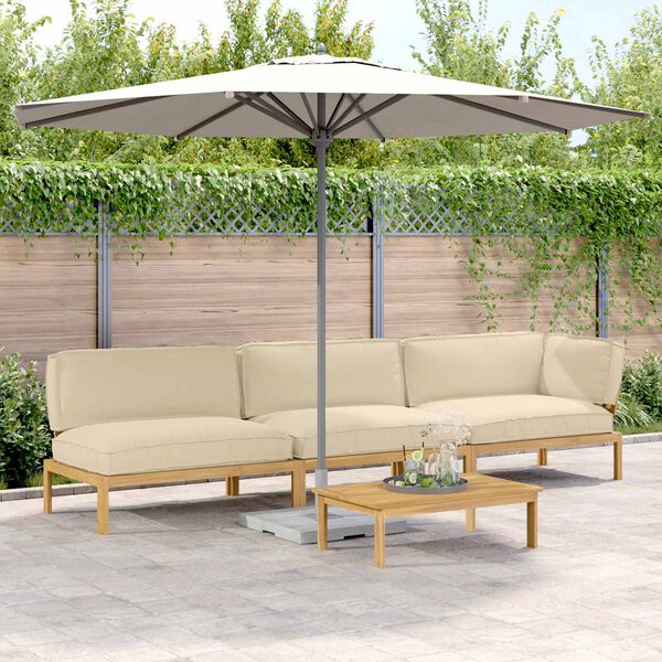 vidaXL Conjunto de Sof&aacute;s Liso 4 pcs Bege Madeira S&oacute;lida de Ac&aacute;cia