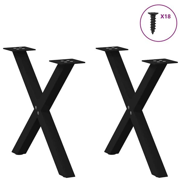 vidaXL P&eacute;s para mesa de centro em formato de X, 2 pe&ccedil;as, preto, 50x(42-43) cm, a&ccedil;o