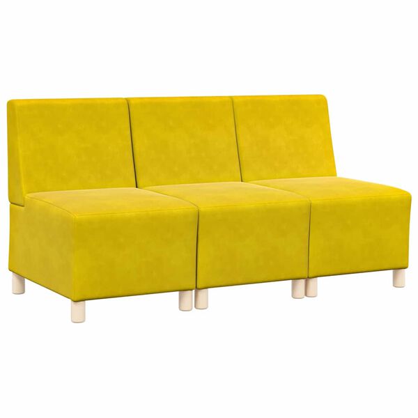 vidaXL Unidade de Sof&aacute; Modular Sem Bra&ccedil;os 3 pcs Amarelo