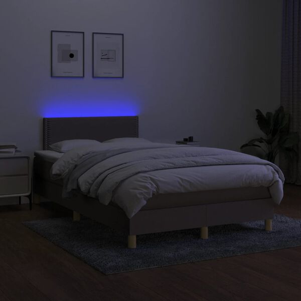vidaXL Cama box spring colch&atilde;o/LED 120x190cm tecido cinza-acastanhado