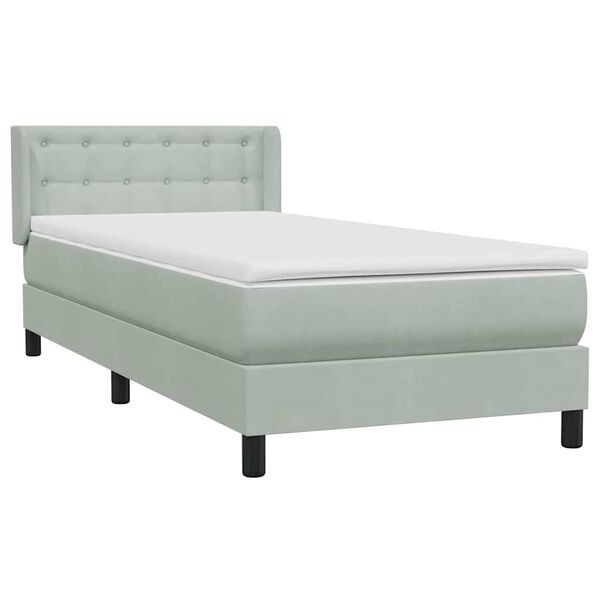 vidaXL Cama com molas/colch&atilde;o cinzento-claro 90x220 cm veludo
