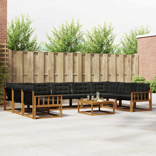 vidaXL Conjunto de Sof&aacute;s para Exterior 10 pcs Natural e Preto