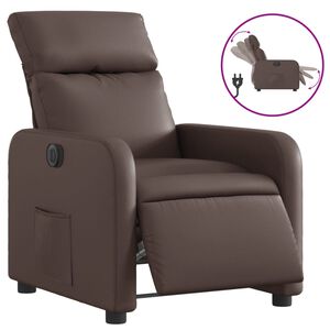 vidaXL Poltrona reclin&aacute;vel el&eacute;trica couro artificial castanho