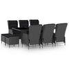 vidaXL 9 pcs conj. jantar exterior c/ almofad&otilde;es vime PE cinza-escuro