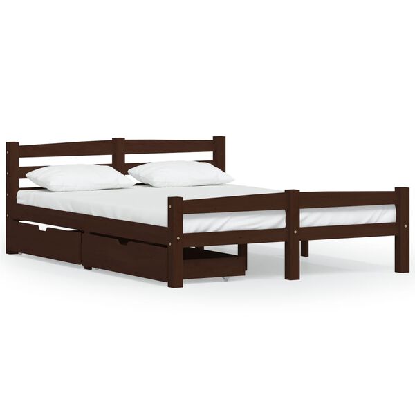 vidaXL Estrutura de cama c/ 2 gavetas 140x200 cm pinho castanho-escuro