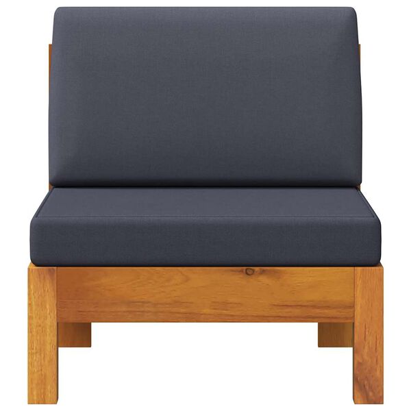 vidaXL Sofá de centro com almofadões cinzento-escuro acácia maciça