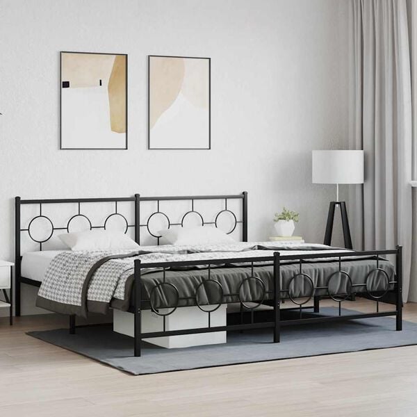 vidaXL Estrutura de cama com cabeceira e p&eacute;s 200x200 cm metal preto