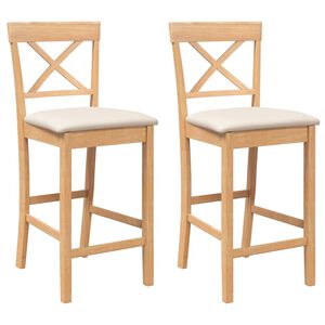 vidaXL Bancos de bar com almofad&otilde;es 2pcs madeira de seringueira maci&ccedil;a
