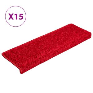 vidaXL Tapetes de escada 15 pe&ccedil;as 65x21x4 cm vermelho com borda retangular