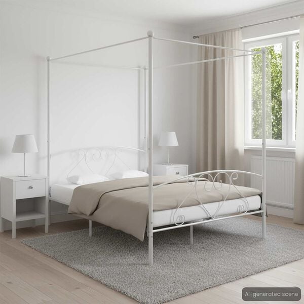 vidaXL Estrutura de cama com dossel metal branco 140x200 cm