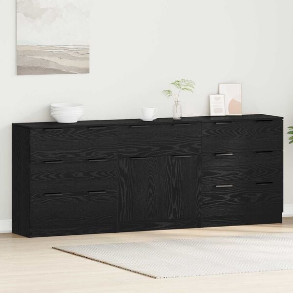 vidaXL Buffet 3 pcs Carvalho Preto 181 x 30 x 70 cm Madeira processada