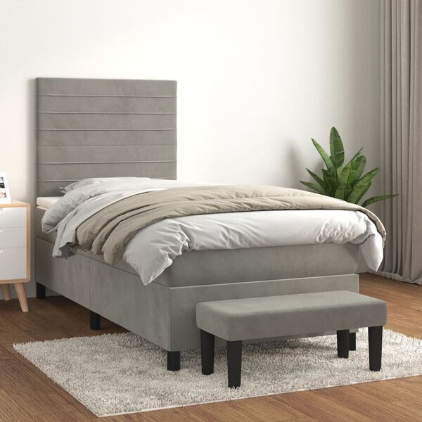 vidaXL Cama com molas/colch&atilde;o 80x200 cm veludo cinza-claro