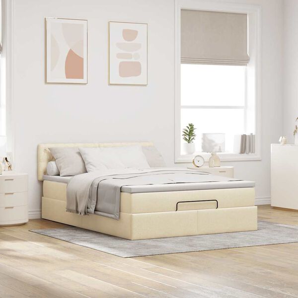 vidaXL Cama otomana com colch&atilde;o tecido creme 140x190 cm