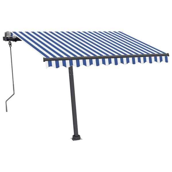 vidaXL Toldo retr&aacute;til manual com LED 300x250 cm azul e branco