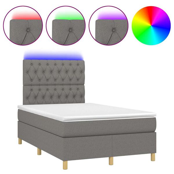 vidaXL Cama box spring c/ colch&atilde;o e LED 120x190 cm tecido cinza-escuro