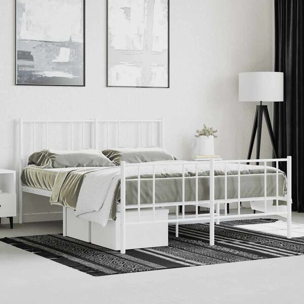 vidaXL Estrutura de cama com cabeceira e p&eacute;s 160x200 cm metal branco