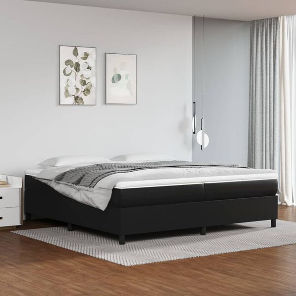 vidaXL Cama com molas/colch&atilde;o 200x200 cm couro artificial preto