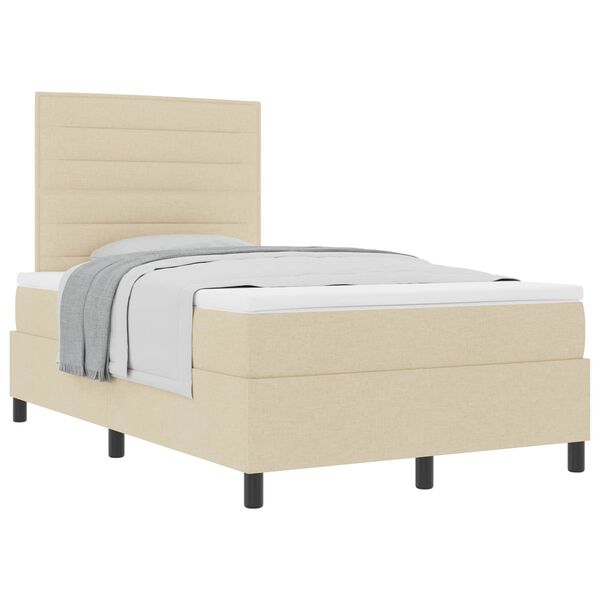 vidaXL Cama Box com colch&atilde;o com cabeceira Creme 120 x 190 cm tecido