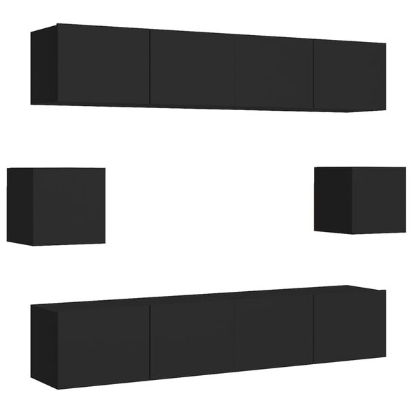 vidaXL 6 pcs conjunto de móveis de TV derivados de madeira preto
