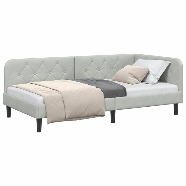 vidaXL Estrutura de Cama de Canto Cinzento-claro 90 x 190 cm Veludo