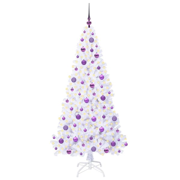 vidaXL Árvore de Natal Artificial com 300 LEDs Branco 180 cm PVC e Aço
