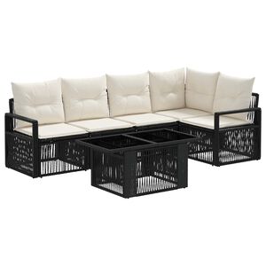 vidaXL Conjunto de Sof&aacute; de Jardim 6 unid. Preto e Branco Creme vime PE