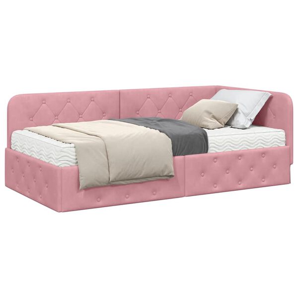 vidaXL Estrutura de Cama de Canto com colch&atilde;o Rosa 100 x 200 cm Veludo