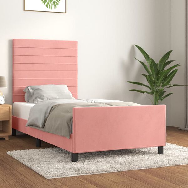 vidaXL Estrutura de cama c/ cabeceira 100x200 cm veludo rosa