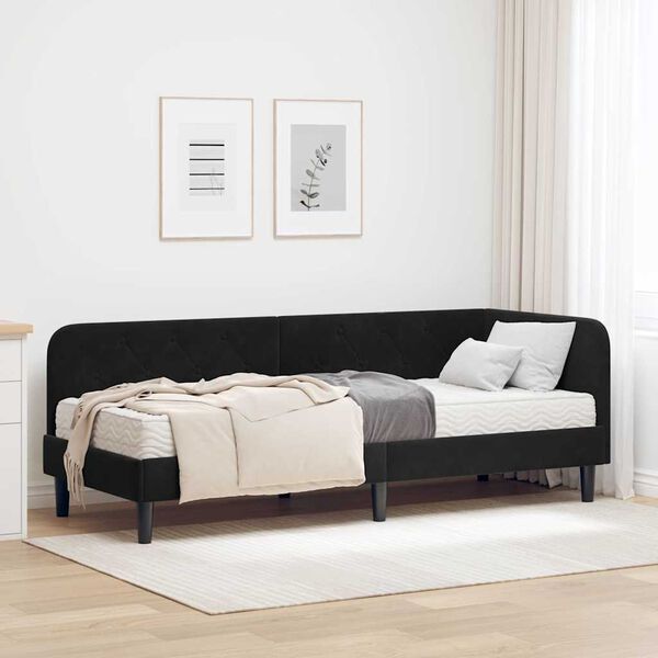 vidaXL Estrutura de Cama de Canto com colch&atilde;o Preto 80 x 200 cm Veludo