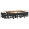 vidaXL 15 pcs conjunto de jantar p/jardim com almofad&otilde;es vime PE preto