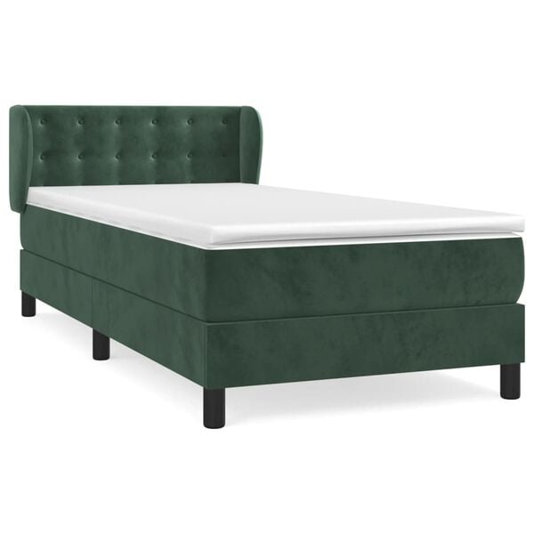 vidaXL Cama com molas/colch&atilde;o 80x200 cm veludo verde-escuro