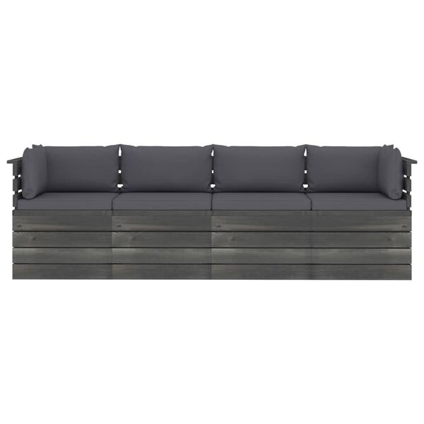 vidaXL Sof&aacute; paletes 4 lugares p/ jardim c/ almofad&otilde;es pinho maci&ccedil;o