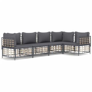 vidaXL 5 pcs conjunto lounge de jardim c/ almofad&otilde;es vime PE antracite