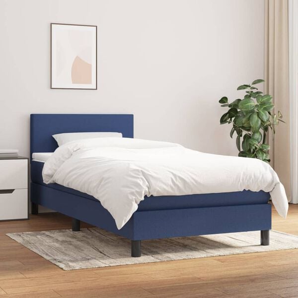 vidaXL Cama com molas/colch&atilde;o 90x200 cm tecido azul