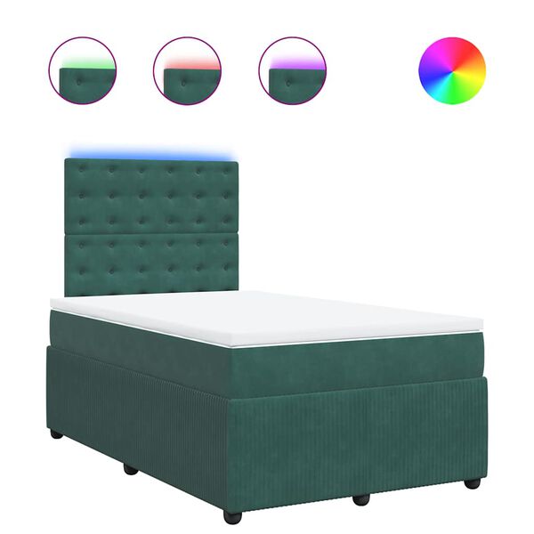 vidaXL Cama boxspring com colch&atilde;o 120x190 cm veludo verde-escuro