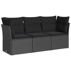 vidaXL 3 pcs conjunto sof&aacute;s de jardim com almofad&otilde;es vime PE preto