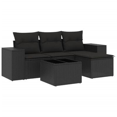 vidaXL 5 pcs conjunto sofás de jardim com almofadões vime PE preto