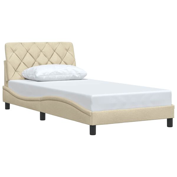 vidaXL Estrutura de cama sem colch&atilde;o 100x200 cm tecido cor creme