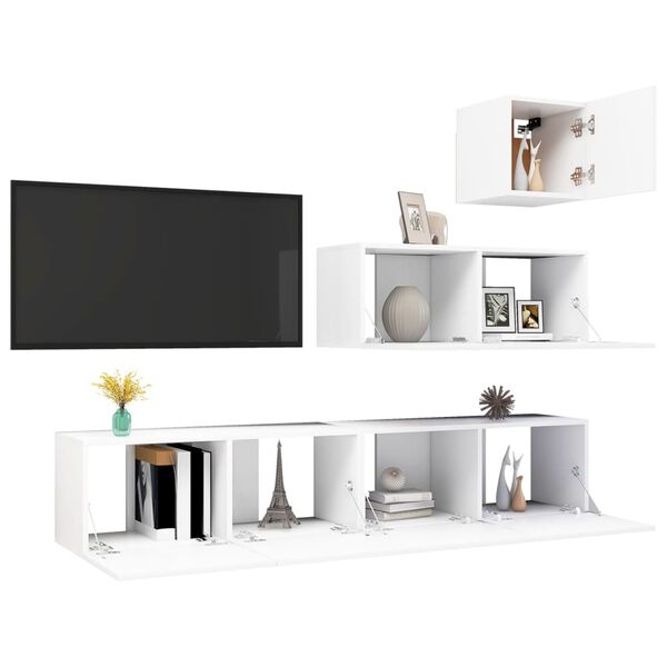 vidaXL 4 pcs conjunto de m&oacute;veis de TV derivados de madeira branco