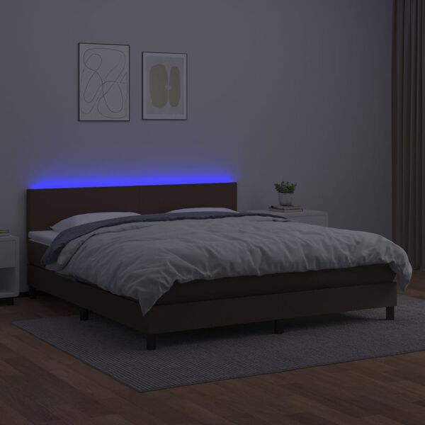 vidaXL Cama box spring c/ colch&atilde;o/LED 160x200 cm couro artif. castanho