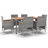 vidaXL 7 pcs conjunto de jantar p/ jardim vime PE cinzento