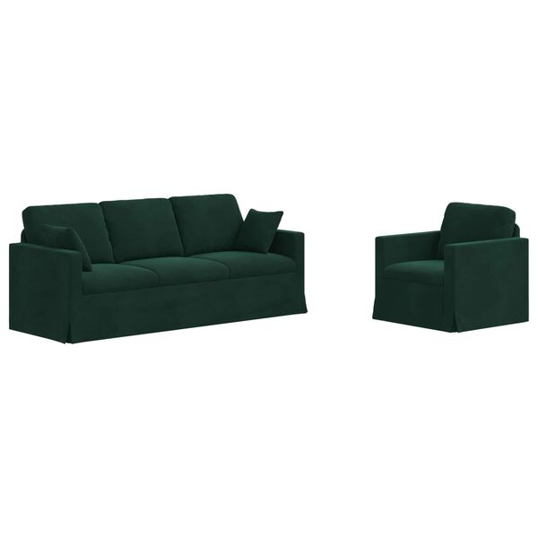 vidaXL Sof&aacute; 2 pcs Verde Escuro