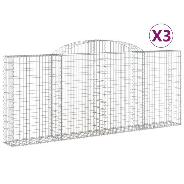 vidaXL Cestos gabião arqueados 3pcs 300x30x120/140cm ferro galvanizado