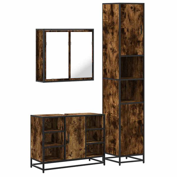 vidaXL 3 pcs conjunto de m&oacute;veis WC madeira processada carvalho fumado