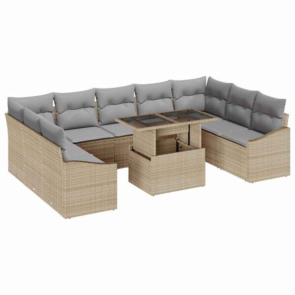 vidaXL Conjunto de Sof&aacute; de Jardim Ajust&aacute;vel 10 pcs Bege e Cinza Claro