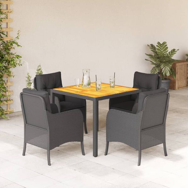 vidaXL 5 pcs conjunto de jantar p/ jardim c/ almofadões vime PE preto