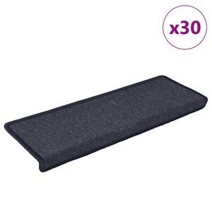 vidaXL Tapetes de escada 30 pe&ccedil;as 65x21x4 cm cinza escuro e azul com borda retangular